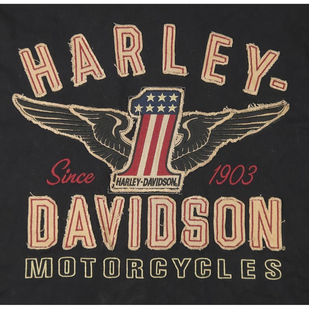 Harley Davidson Mens Black Short Sleeve Button Up Shirt Eagle Large